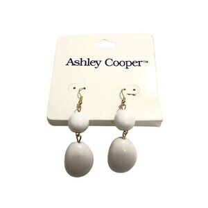 Ashley Cooper White Dangle Earrings Gold Tone Accents Drop Hook